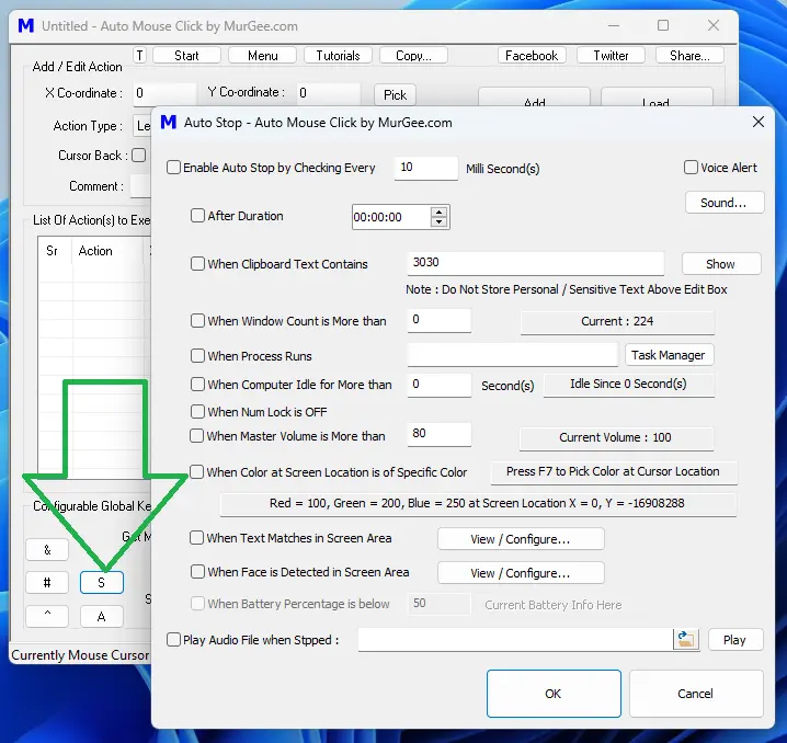 Auto Stop Macro Script Execution in Auto Mouse Click Utility